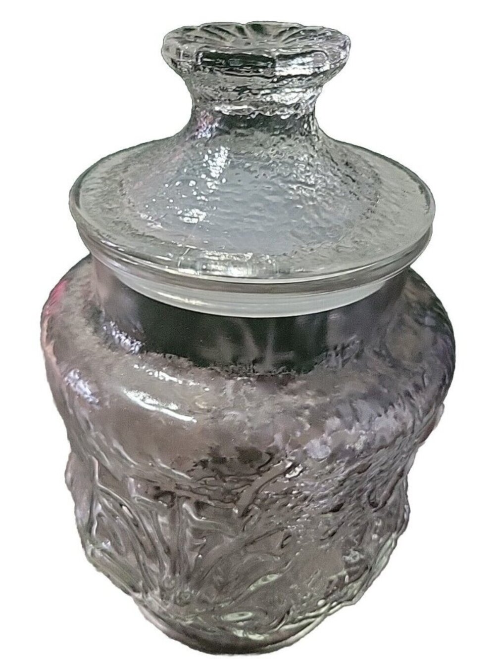Vintage Anchor Hocking Rainflower Clear Textured Glass Canister Jar Lid 9in Tall